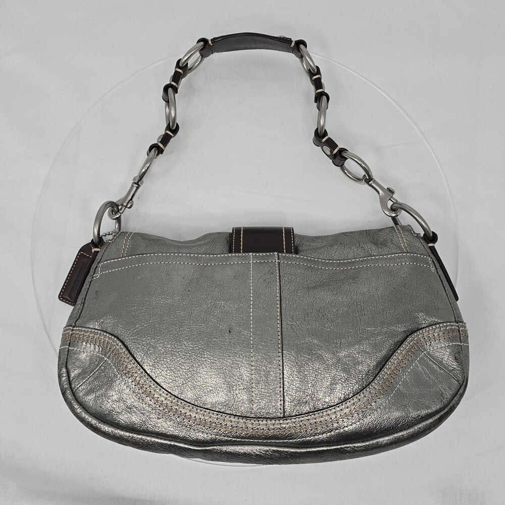 Rare Vtg Y2K Coach F10595 Soho Buckle Flap Gunmetal Leather Shoulder Bag/Hobo - Picture 12 of 16